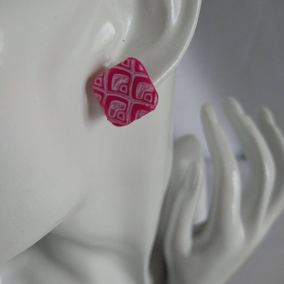 Handmade blue and white polymer clay earrings. Boucles d'oreilles fait à la main - Picture 6 of 7